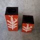 Hand Painted Wooden Candle Holder Pair with Bird Motif